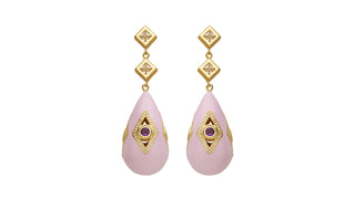 Rose de France amethyst, lab sapphire and lab diamond earrings