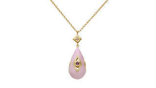 Rose de France amethyst, lab sapphire and lab diamond pendant necklace