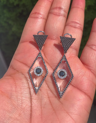 Rock crystal and black lab diamond earrings