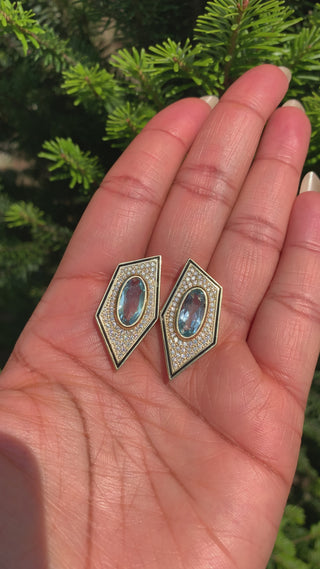 Lab diamonds and sky blue topaz earrings