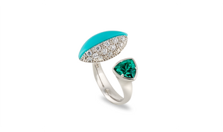 lab-grown trillion cut neon paraiba, lab-created White Diamonds and Turquoise ring